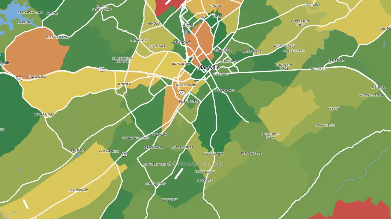 Maryville, TN Map of Theft Rates