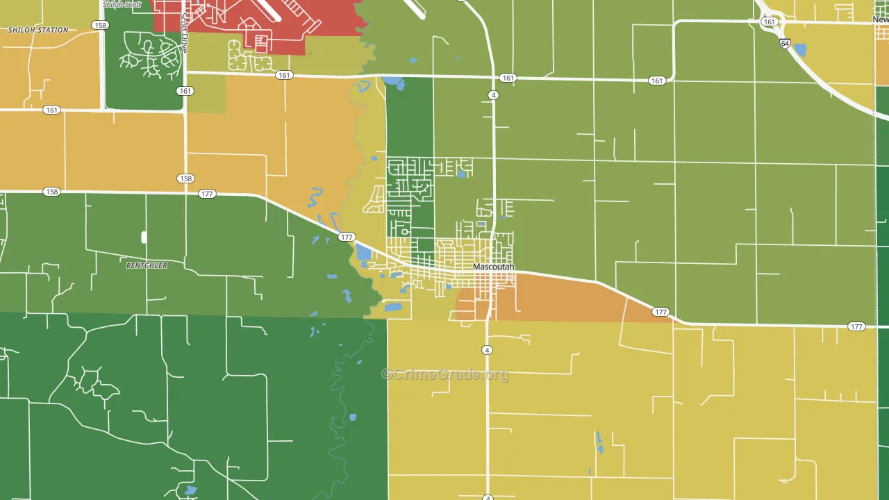 Mascoutah, IL Map of Theft Rates