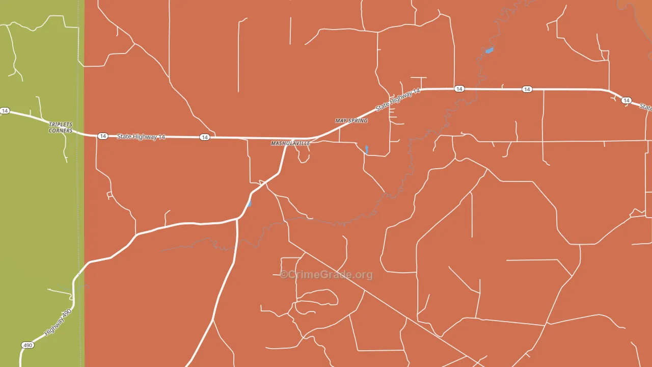 Mashulaville, MS Map of Theft Rates