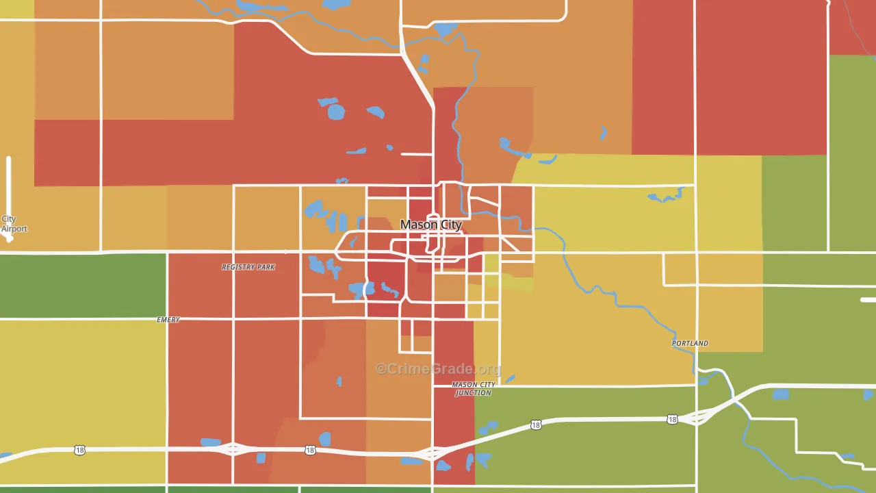 Mason City, IA Map of Theft Rates