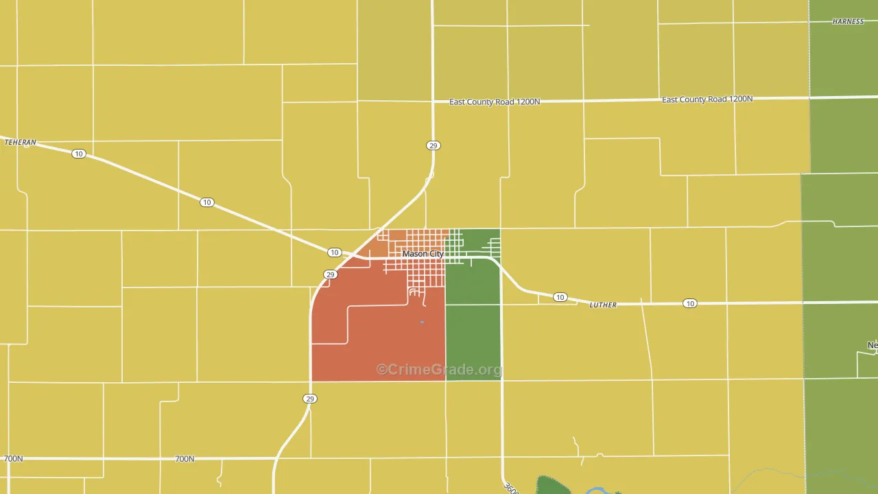 Mason City, IL Map of Theft Rates