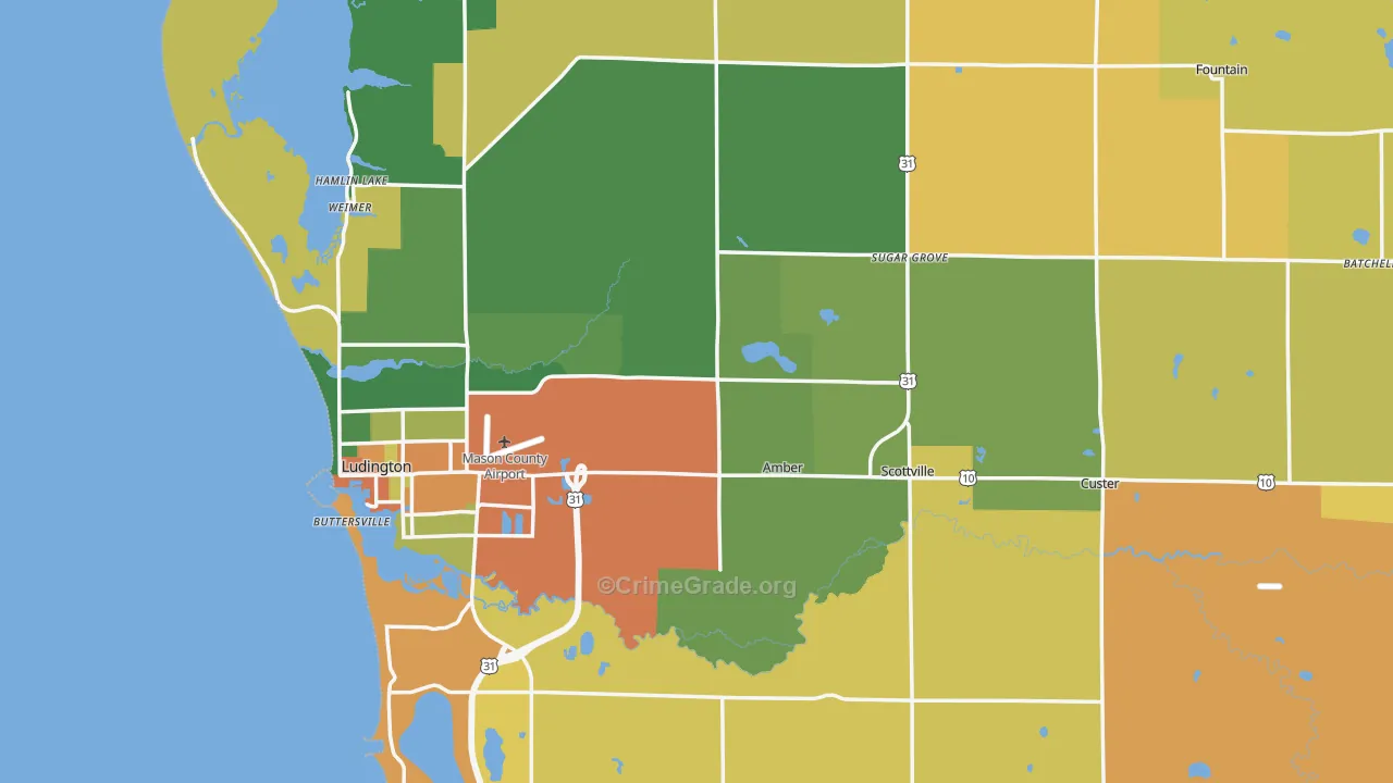 Mason County, MI Map of Theft Rates