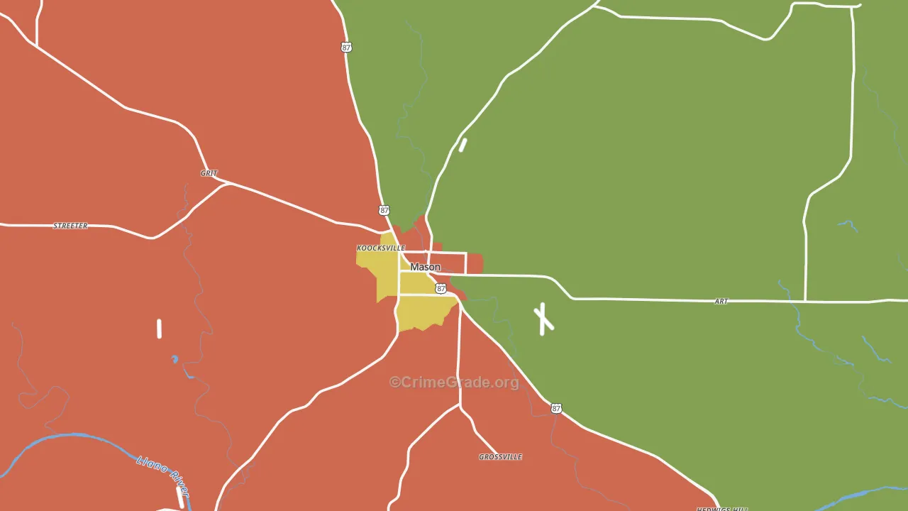 Mason County, TX Map of Theft Rates