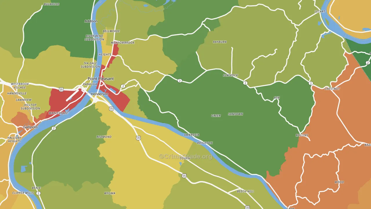 Mason County, WV Map of Theft Rates