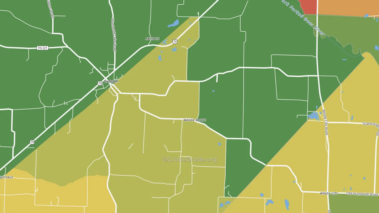 Mason Grove, TN Map of Theft Rates