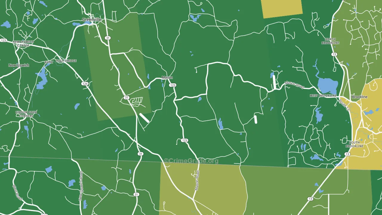 Mason, NH Map of Theft Rates