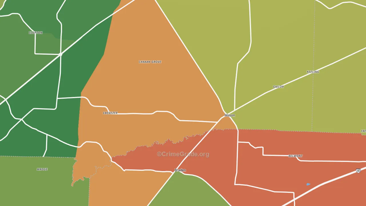 Mason, TN Map of Theft Rates