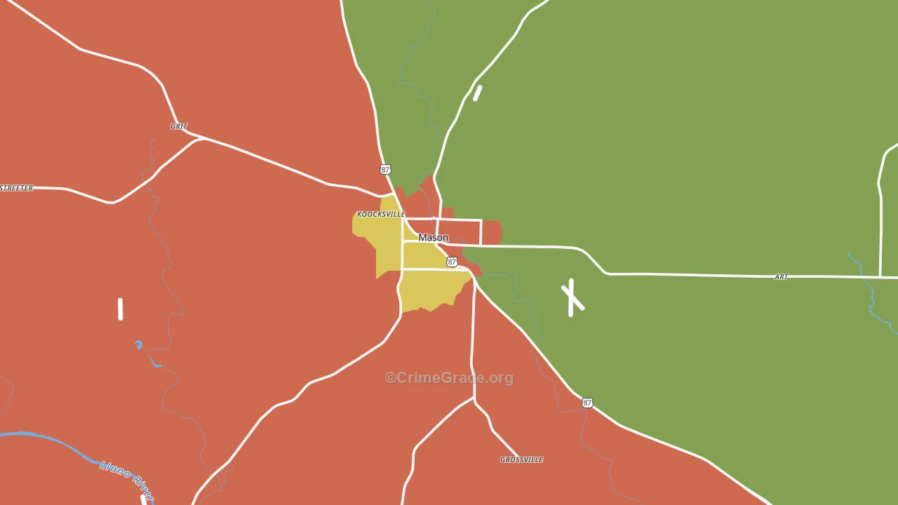Mason, TX Map of Theft Rates