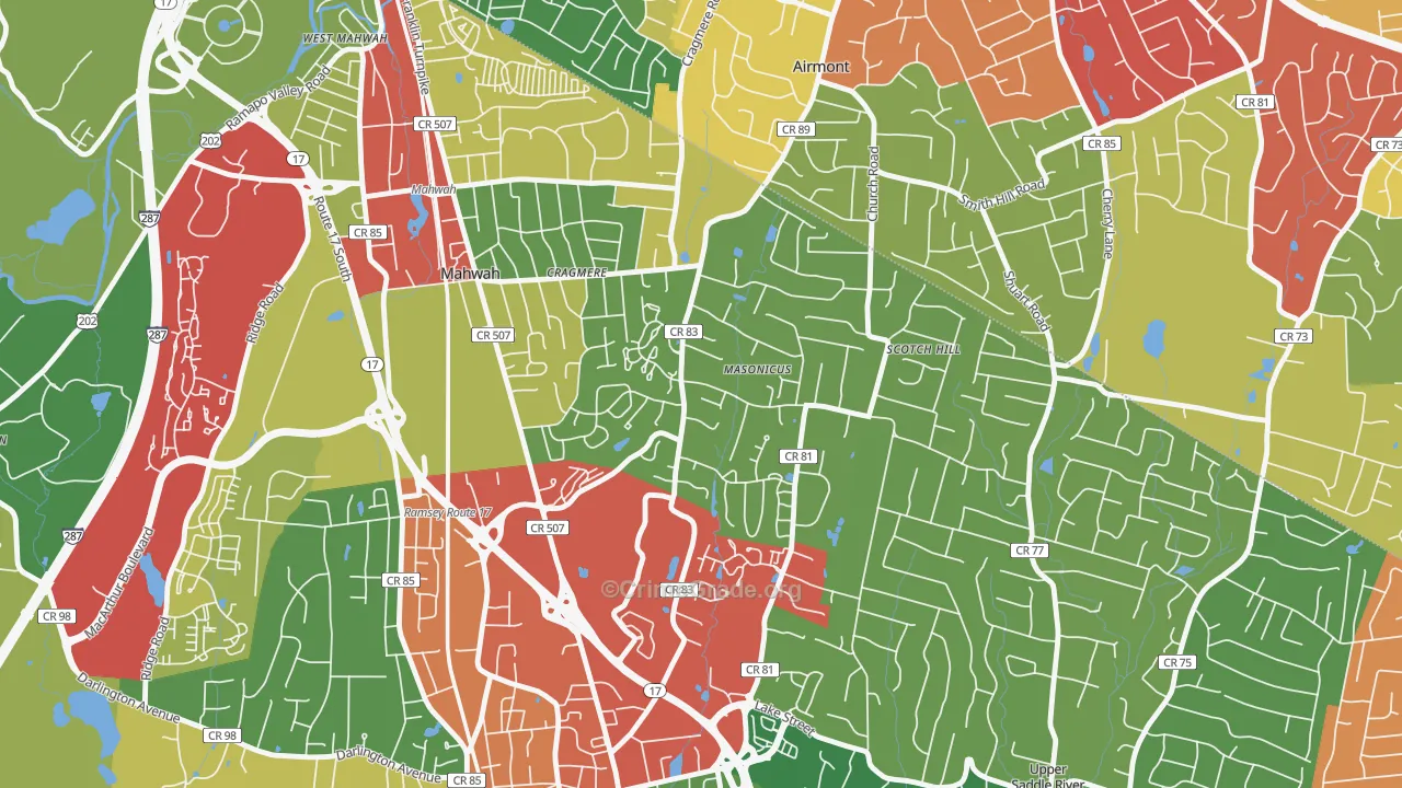Masonicus, Mahwah, NJ Map of Theft Rates