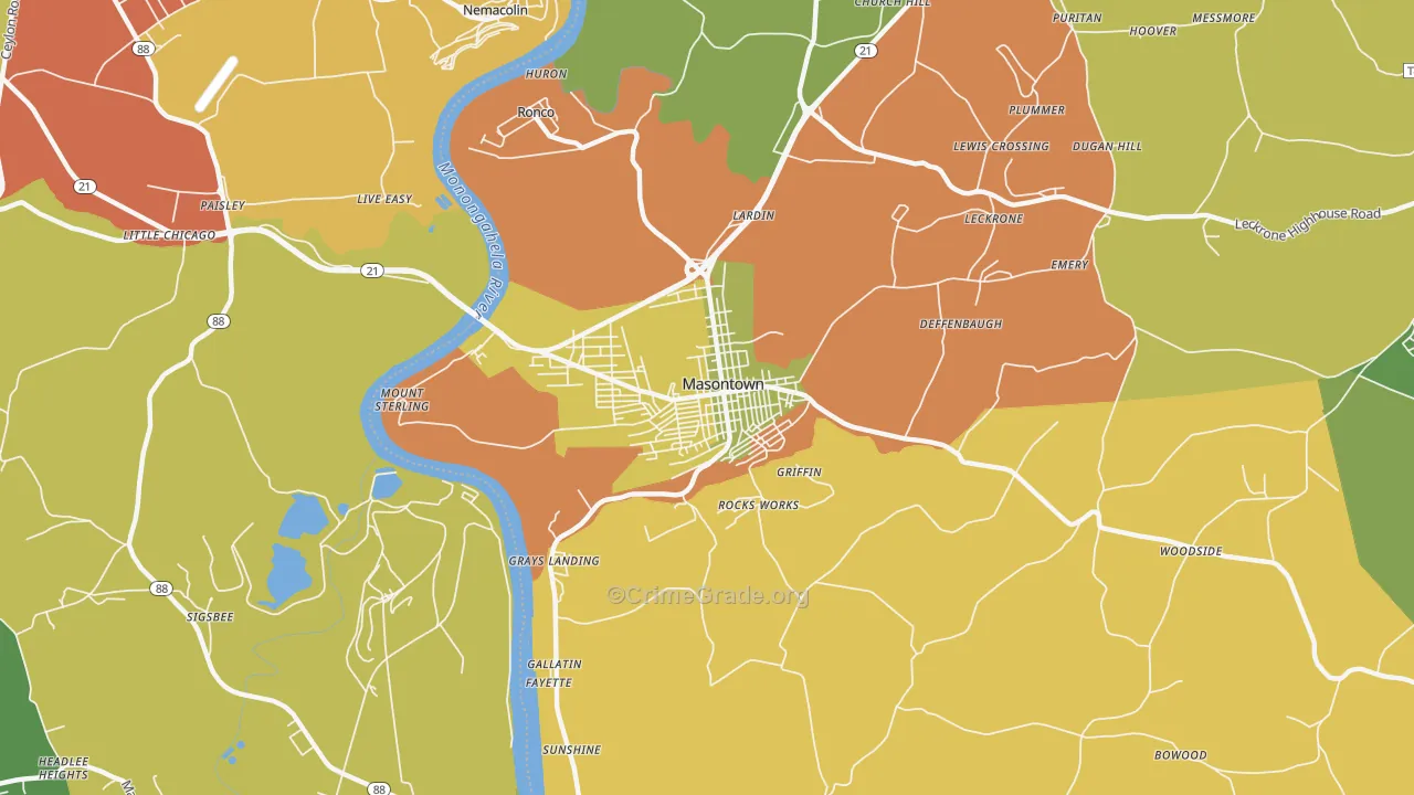 Masontown, PA Map of Theft Rates