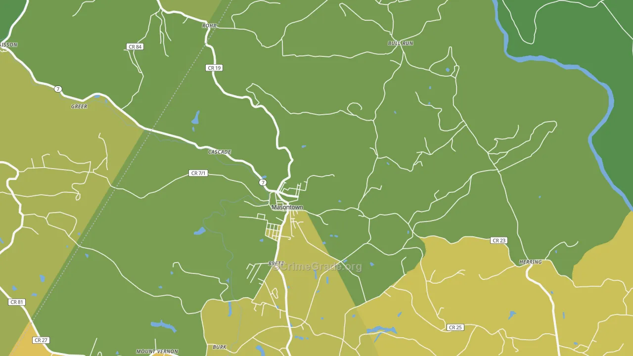 Masontown, WV Map of Theft Rates