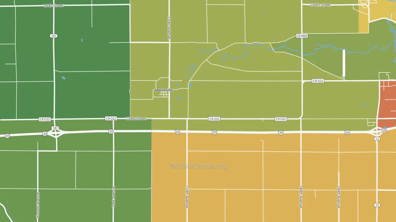 Masonville, IA Map of Theft Rates