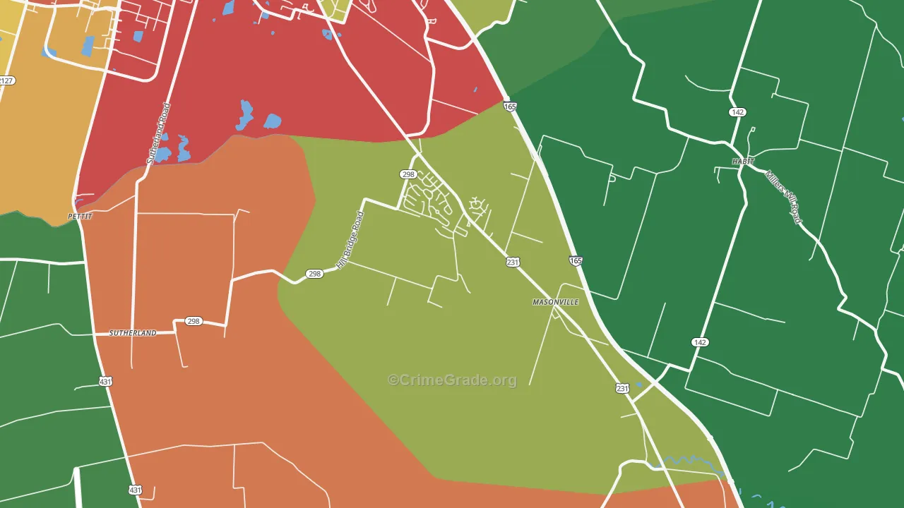 Masonville, KY Map of Theft Rates