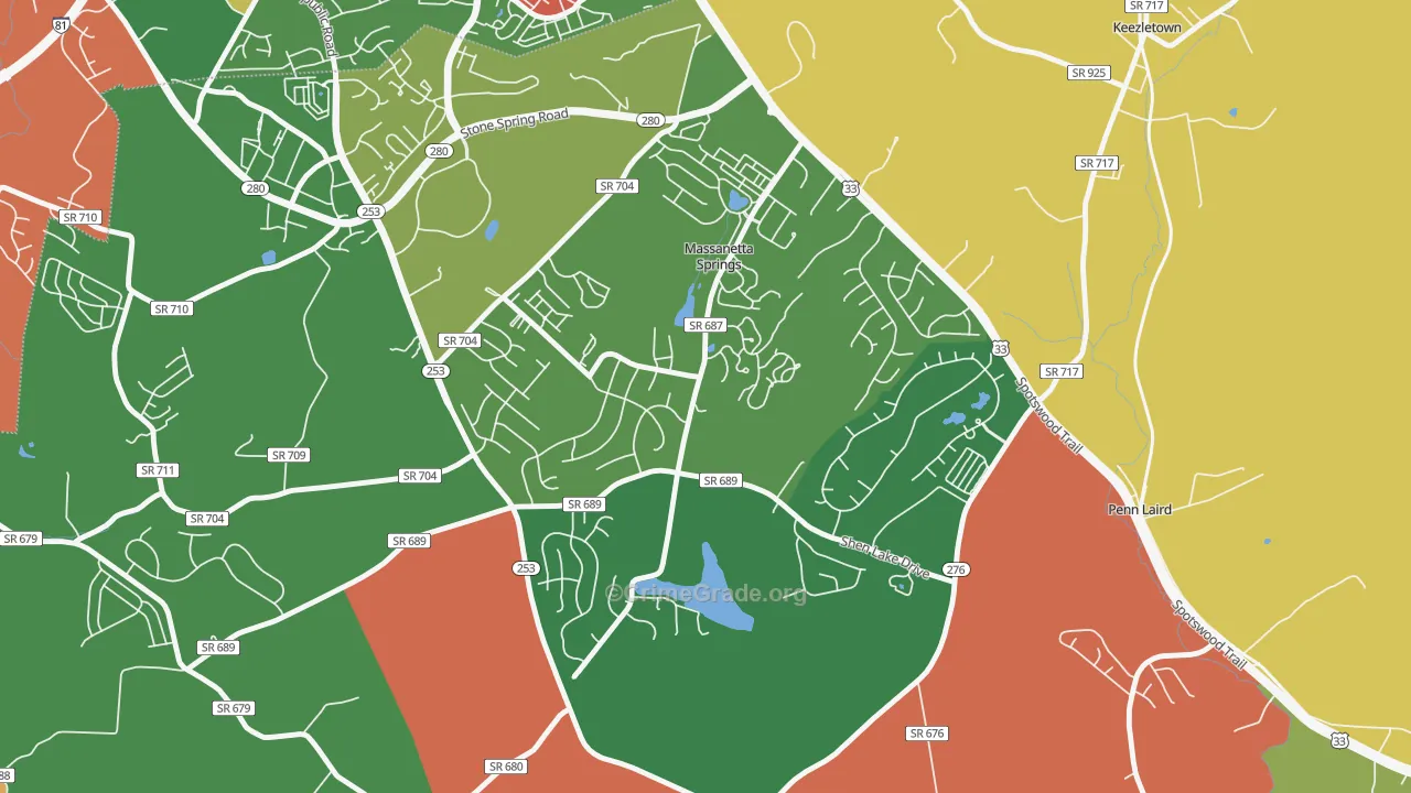 Massanetta Springs, VA Map of Theft Rates