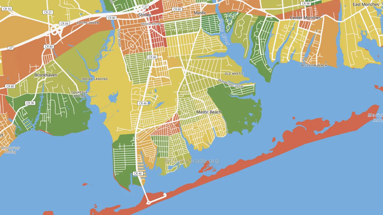 Mastic Beach, NY Map of Theft Rates