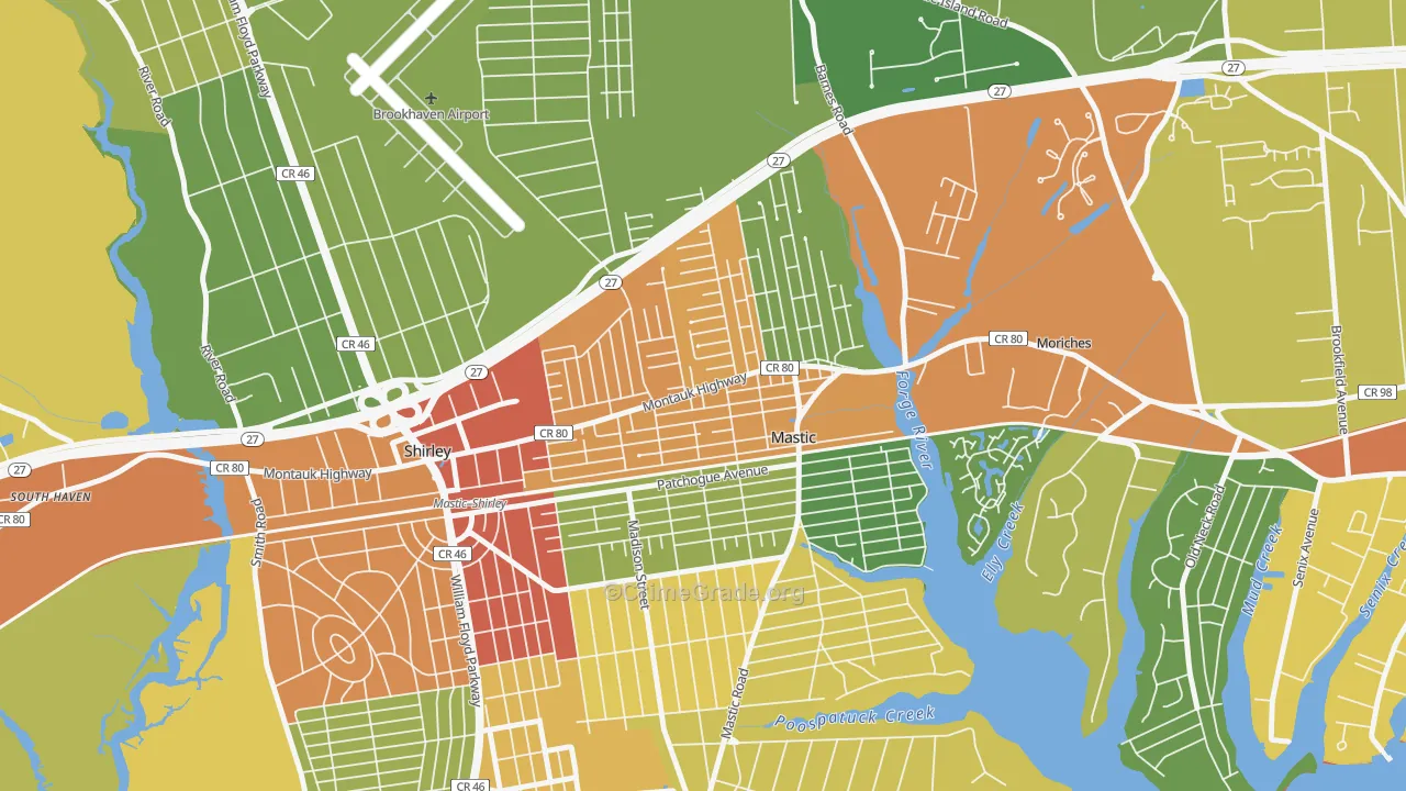 Mastic, NY Map of Theft Rates