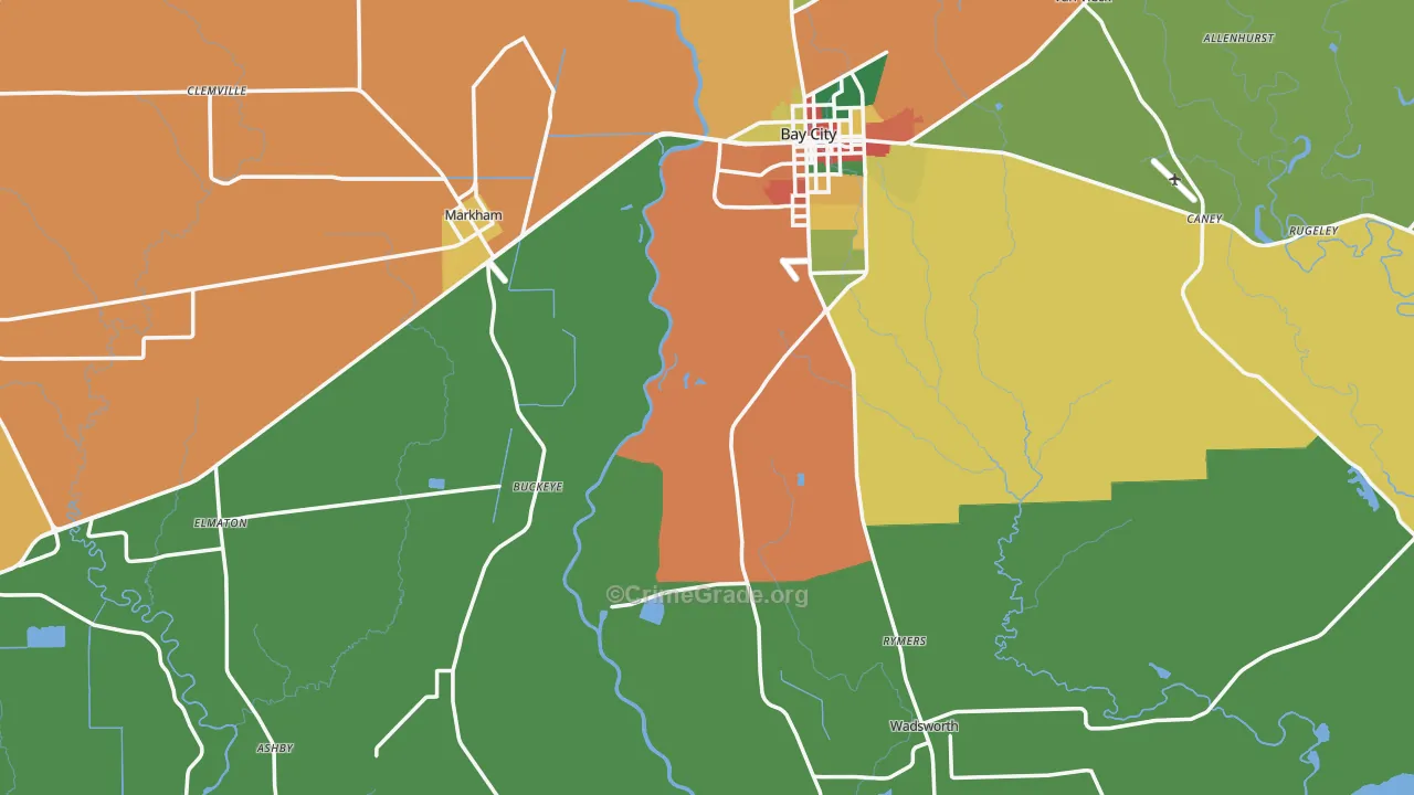 Matagorda County, TX Map of Theft Rates