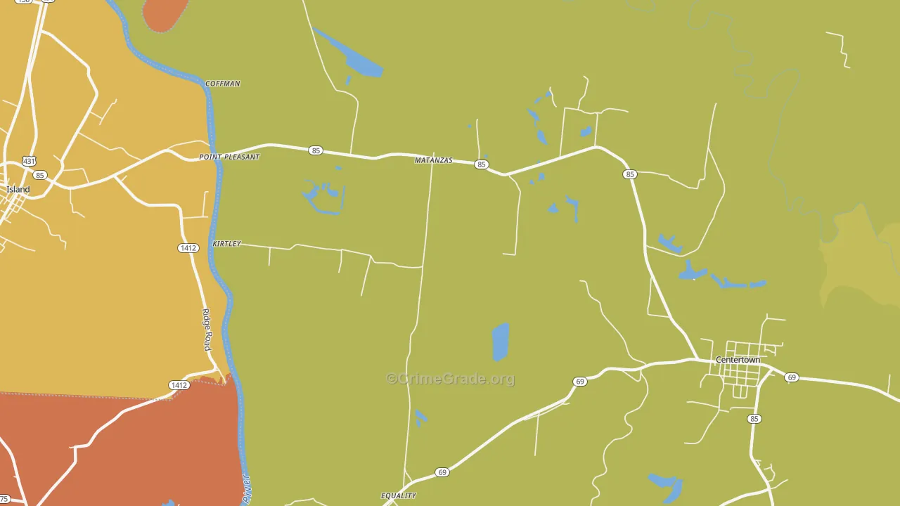 Matanzas, KY Map of Theft Rates