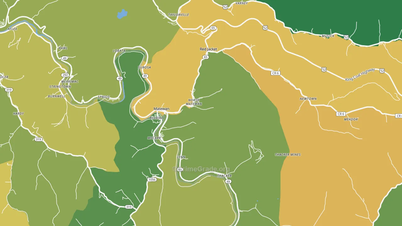 Matewan, WV Map of Theft Rates