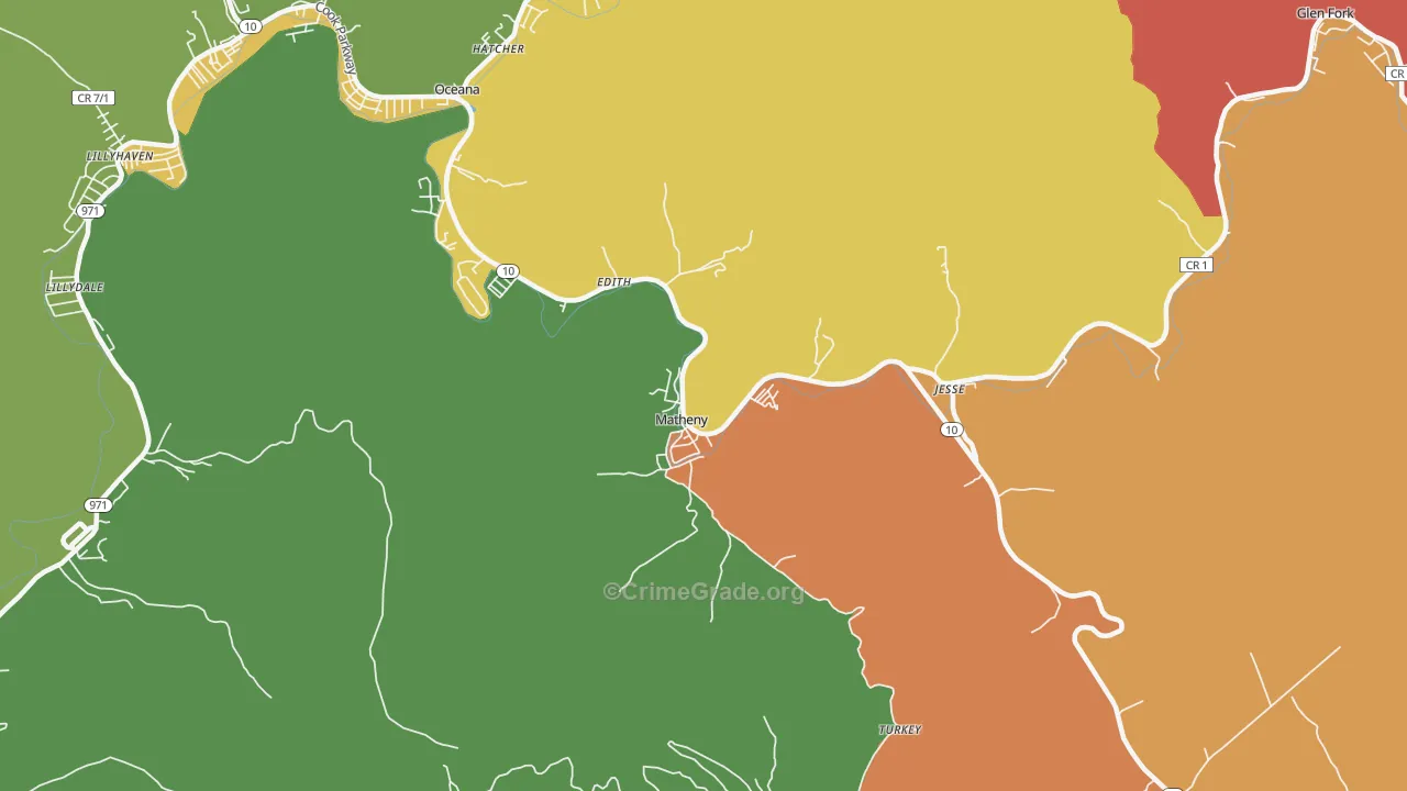 Matheny, WV Map of Theft Rates