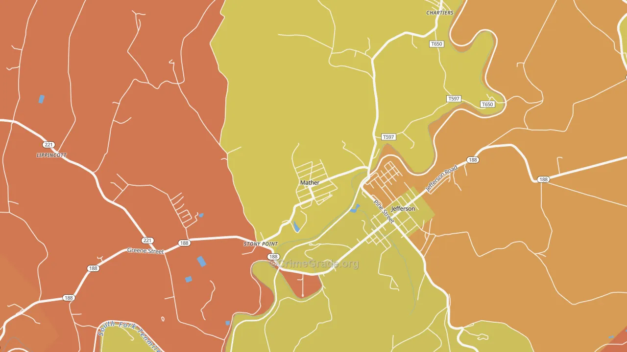 Mather, PA Map of Theft Rates