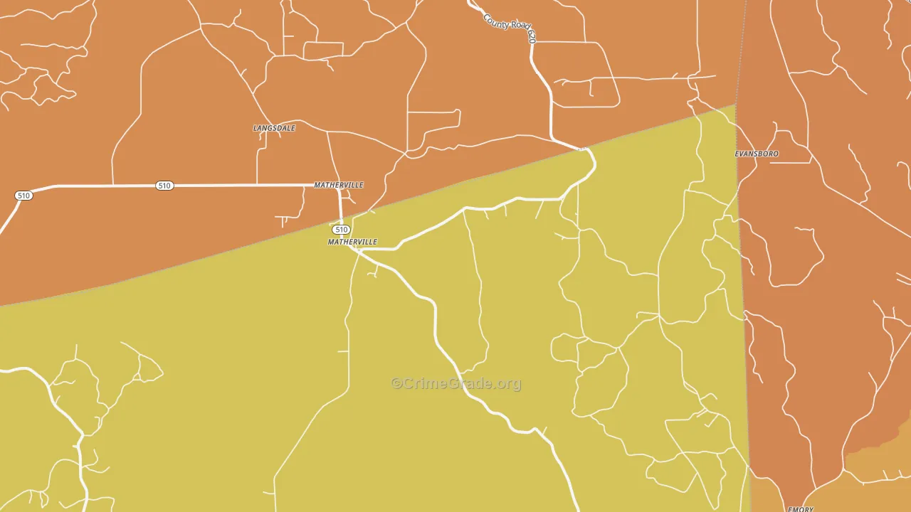 Matherville, MS Map of Theft Rates