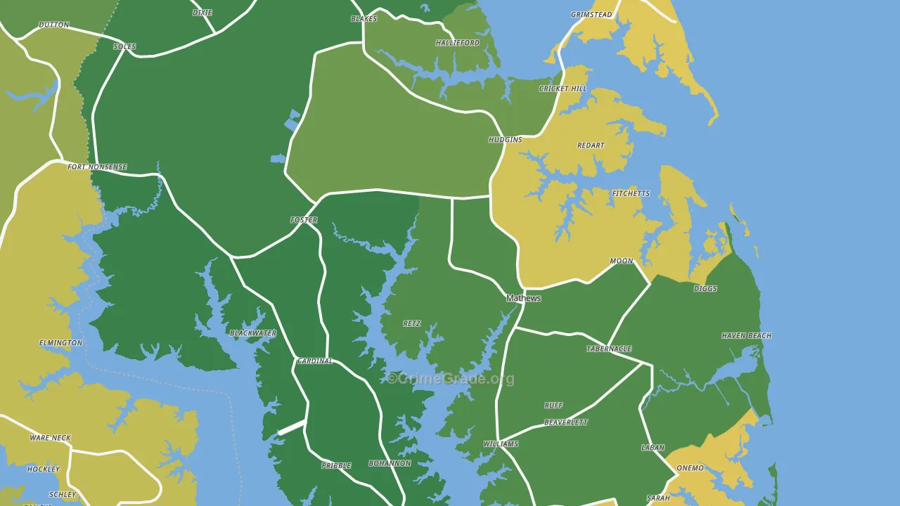 Mathews County, VA Map of Theft Rates