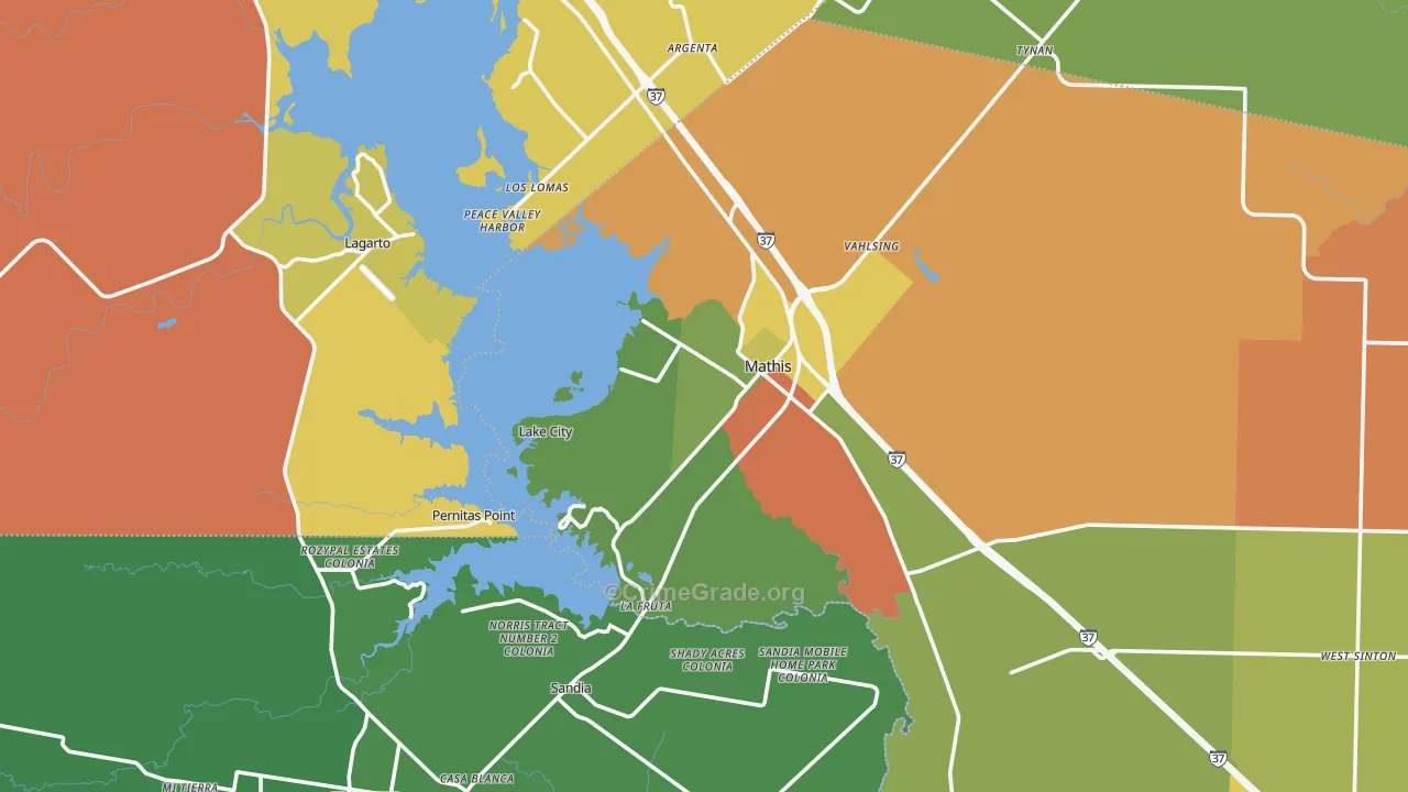 Mathis, TX Map of Theft Rates