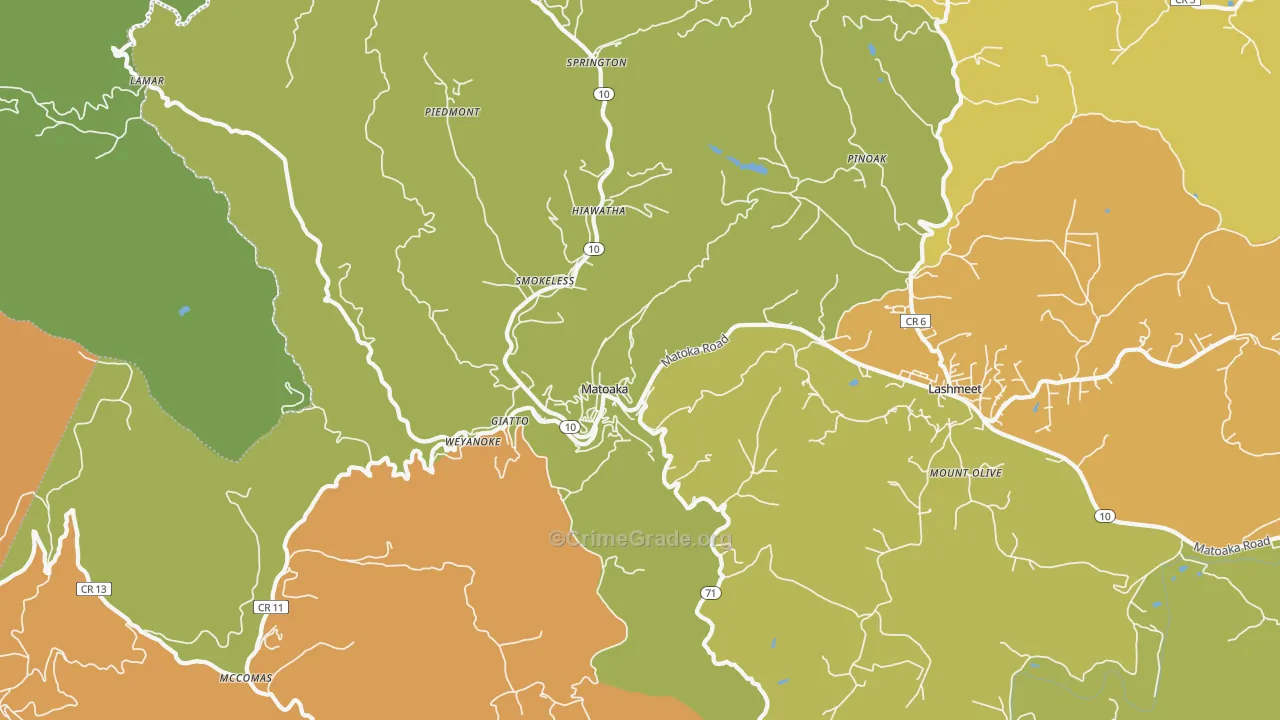 Matoaka, WV Map of Theft Rates