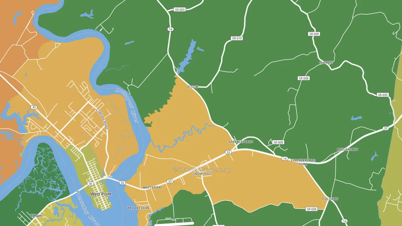 Mattaponi, VA Map of Theft Rates
