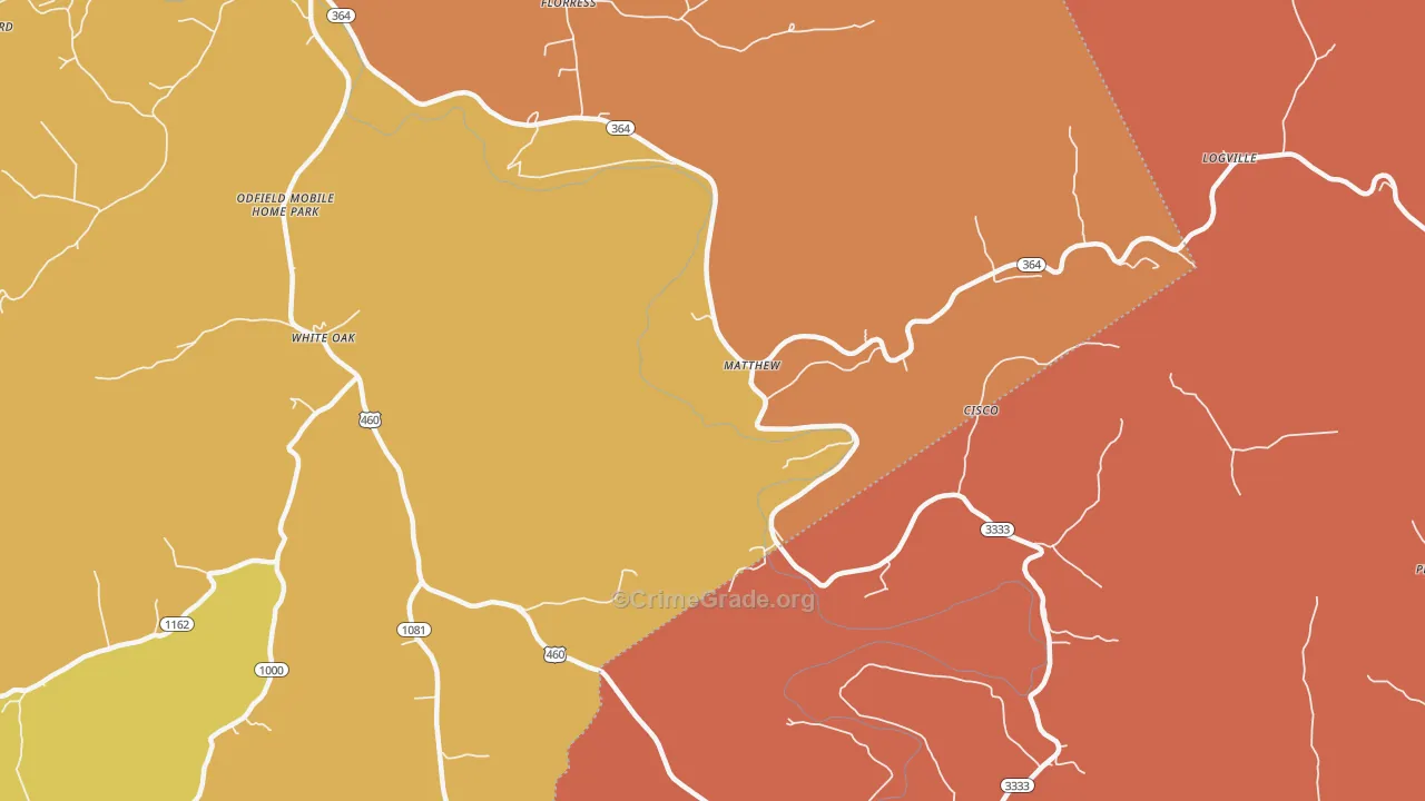 Matthew, KY Map of Theft Rates