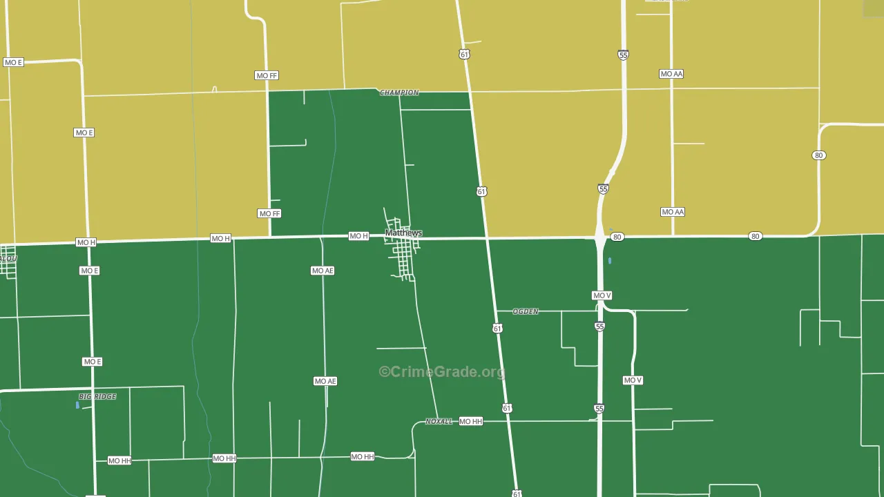 Matthews, MO Map of Theft Rates