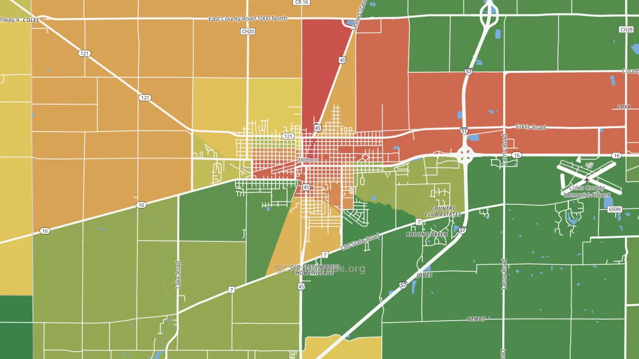Mattoon, IL Map of Theft Rates
