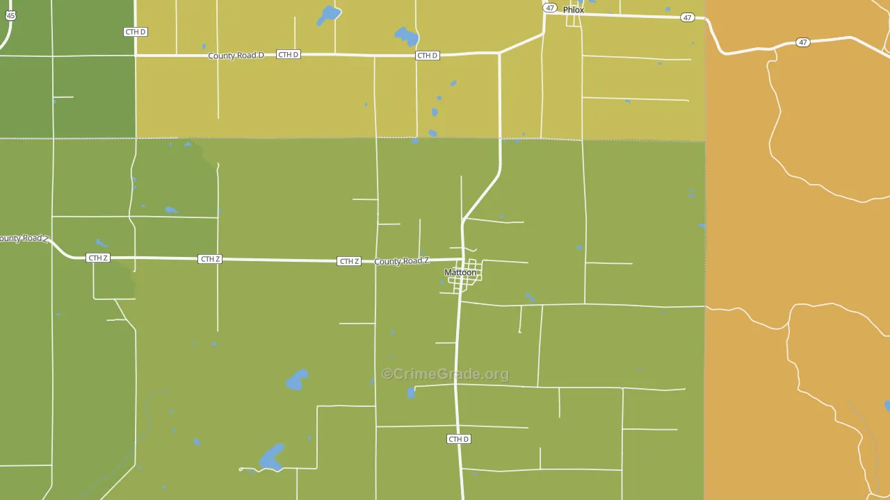 Mattoon, WI Map of Theft Rates