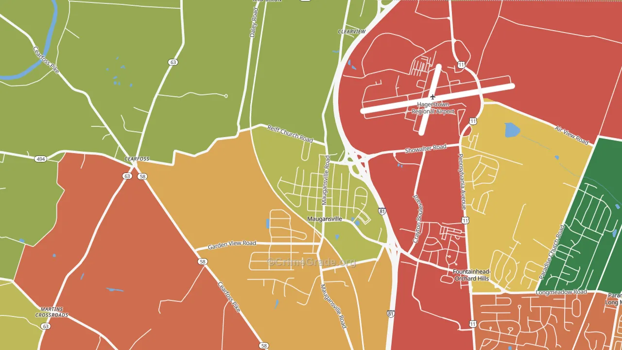 Maugansville, MD Map of Theft Rates
