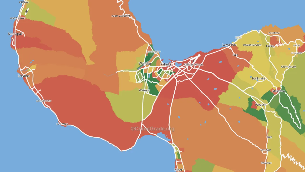 Maui County, HI Map of Theft Rates