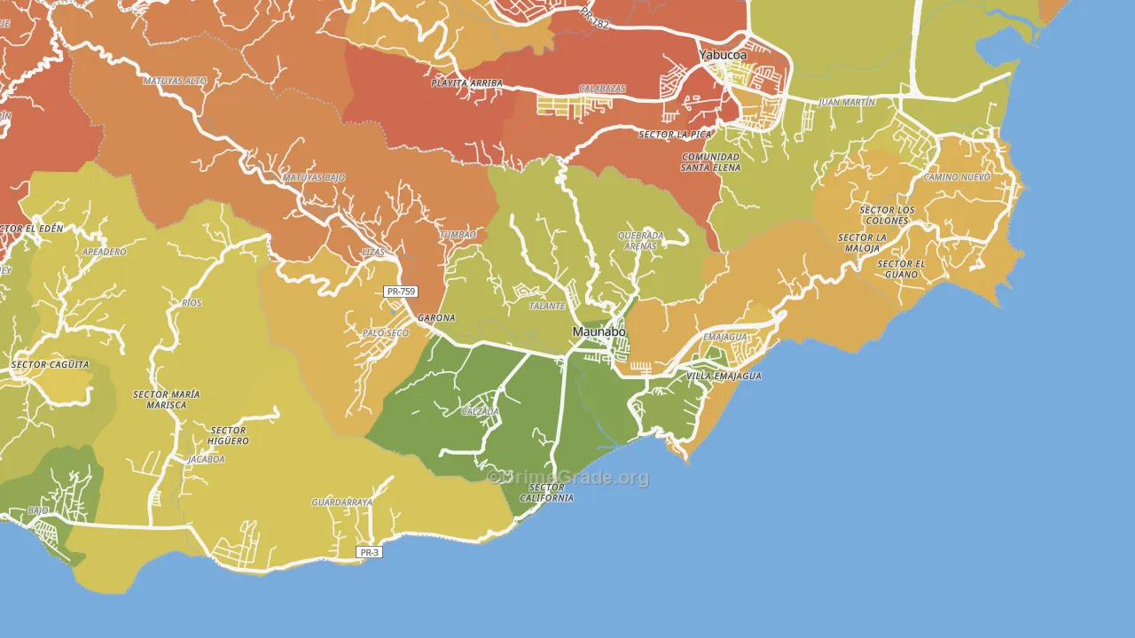 Maunabo Municipio, PR Map of Theft Rates