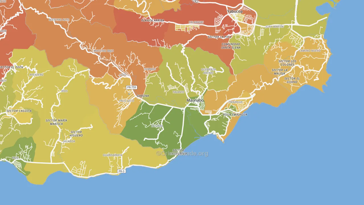 Maunabo, PR Map of Theft Rates