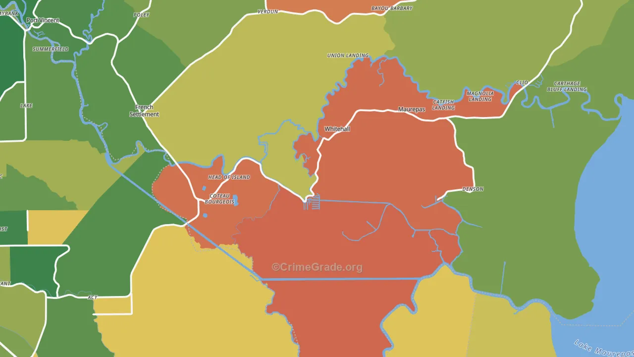 Maurepas, LA Map of Theft Rates
