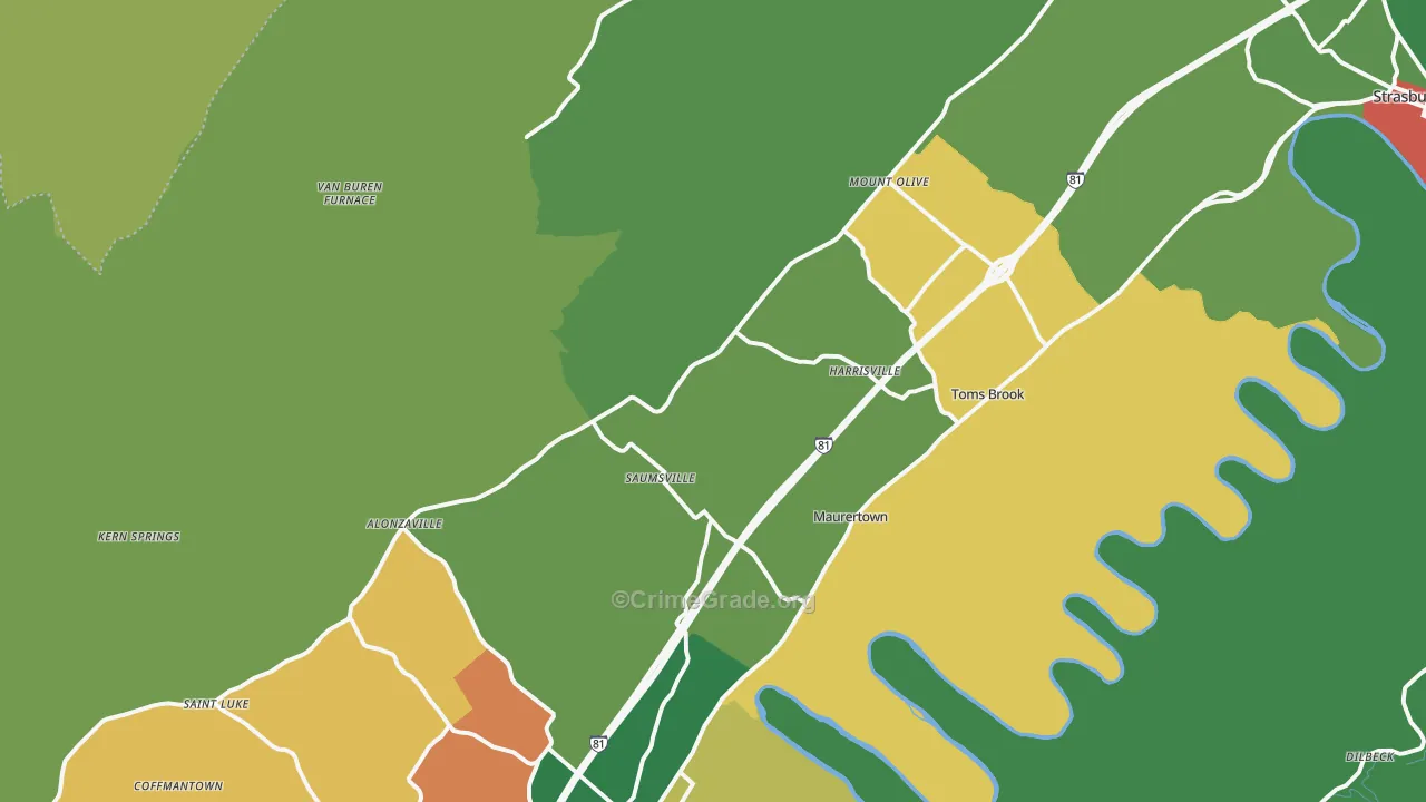 Maurertown, VA Map of Theft Rates