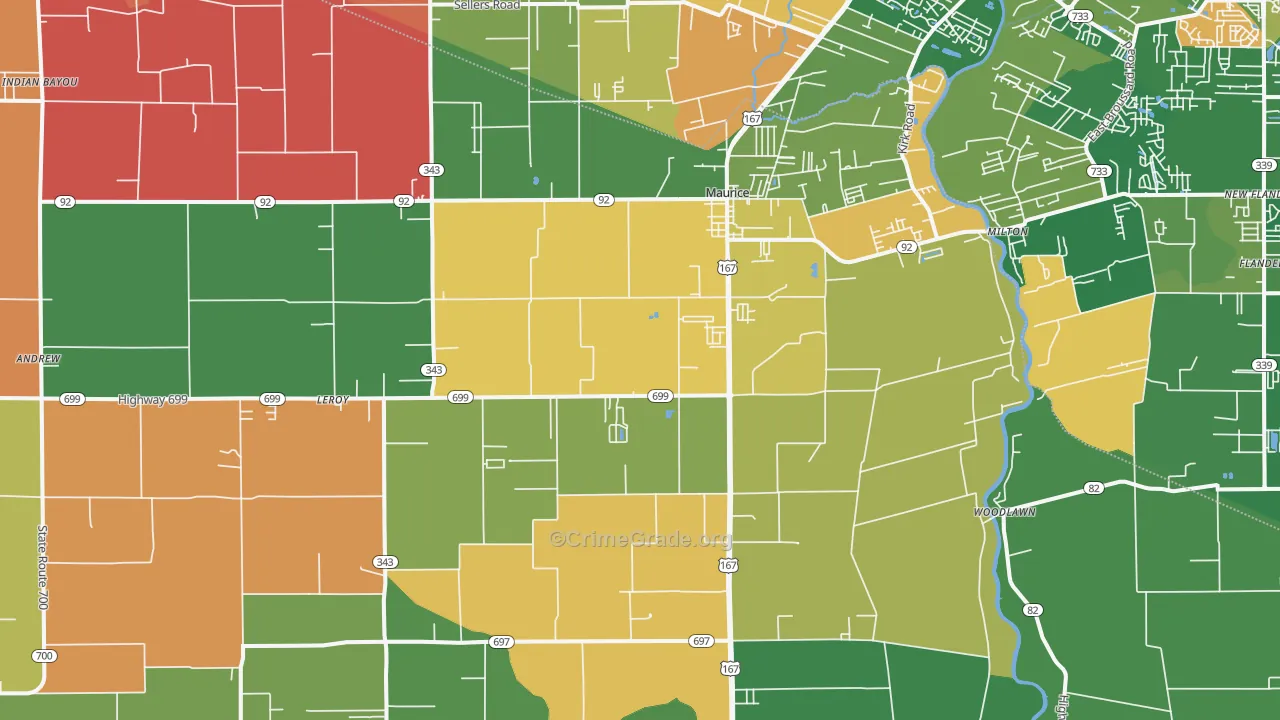 Maurice, LA Map of Theft Rates