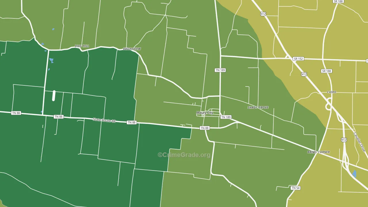 Maury City, TN Map of Theft Rates