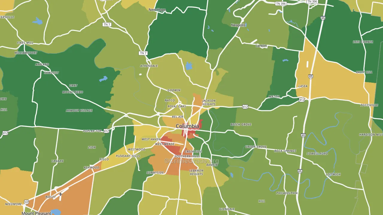 Maury County, TN Map of Theft Rates