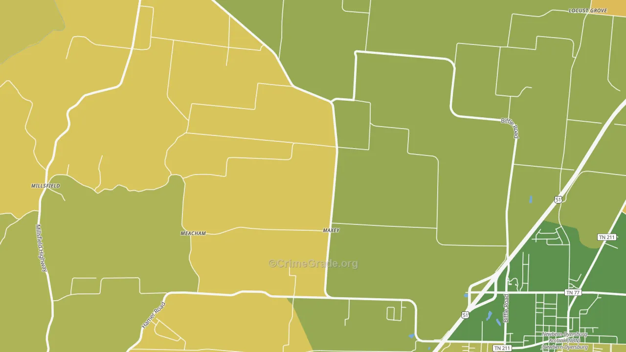 Maxey, TN Map of Theft Rates