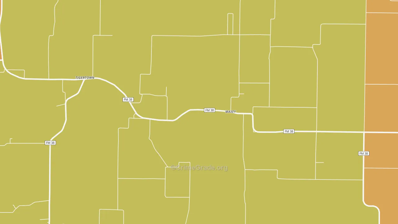 Maxey, TX Map of Theft Rates