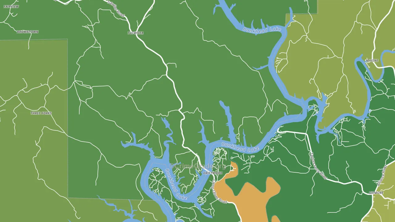 Maxine, AL Map of Theft Rates