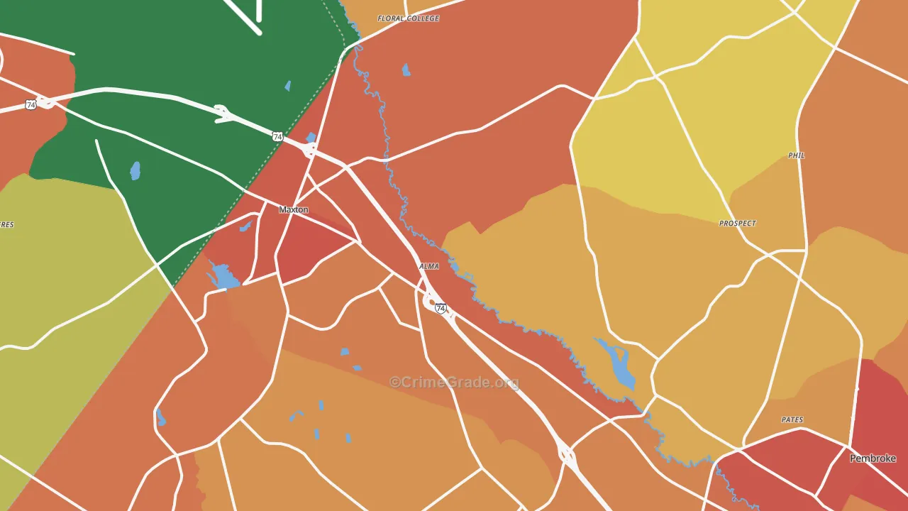 Maxton, NC Map of Theft Rates