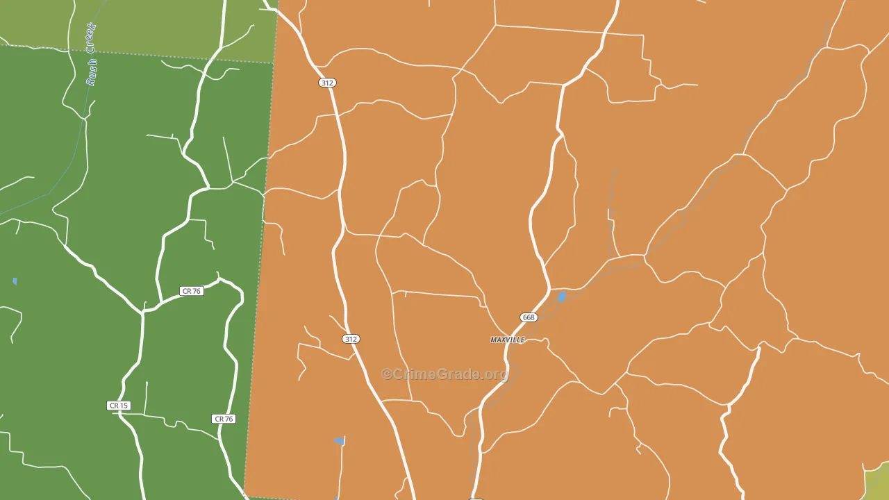 Maxville, OH Map of Theft Rates