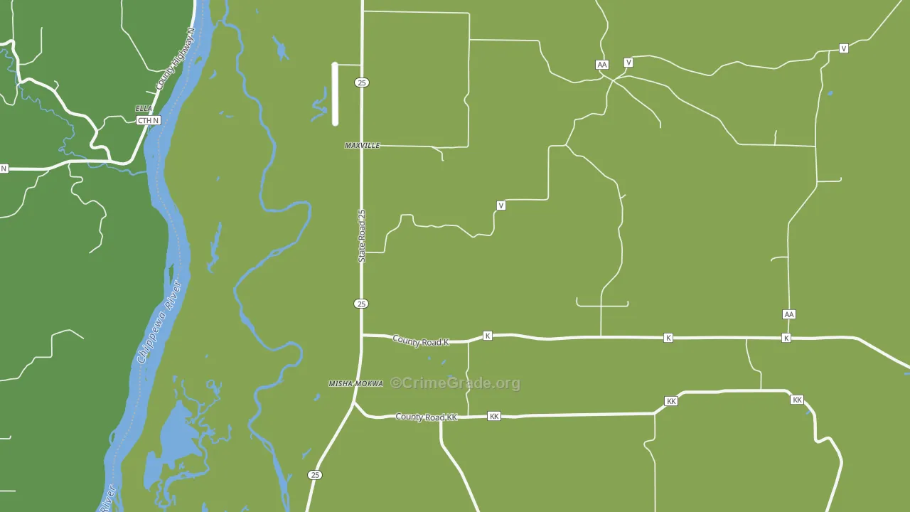 Maxville, WI Map of Theft Rates