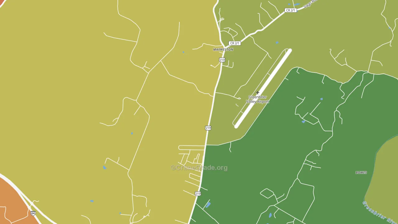 Maxwelton, WV Map of Theft Rates